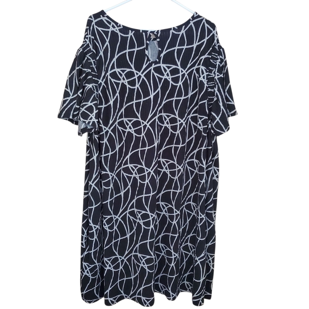 LulaRoe Womens Roselyn Smock Detail Dress Plus Size 3XL Flutter Sleeve Geometric
